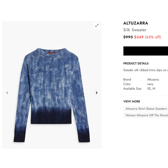 Altuzarra Blue Navy Hand Dyed 100% Silk Ribbon Knit Ombré Top - Picture 3 of 15
